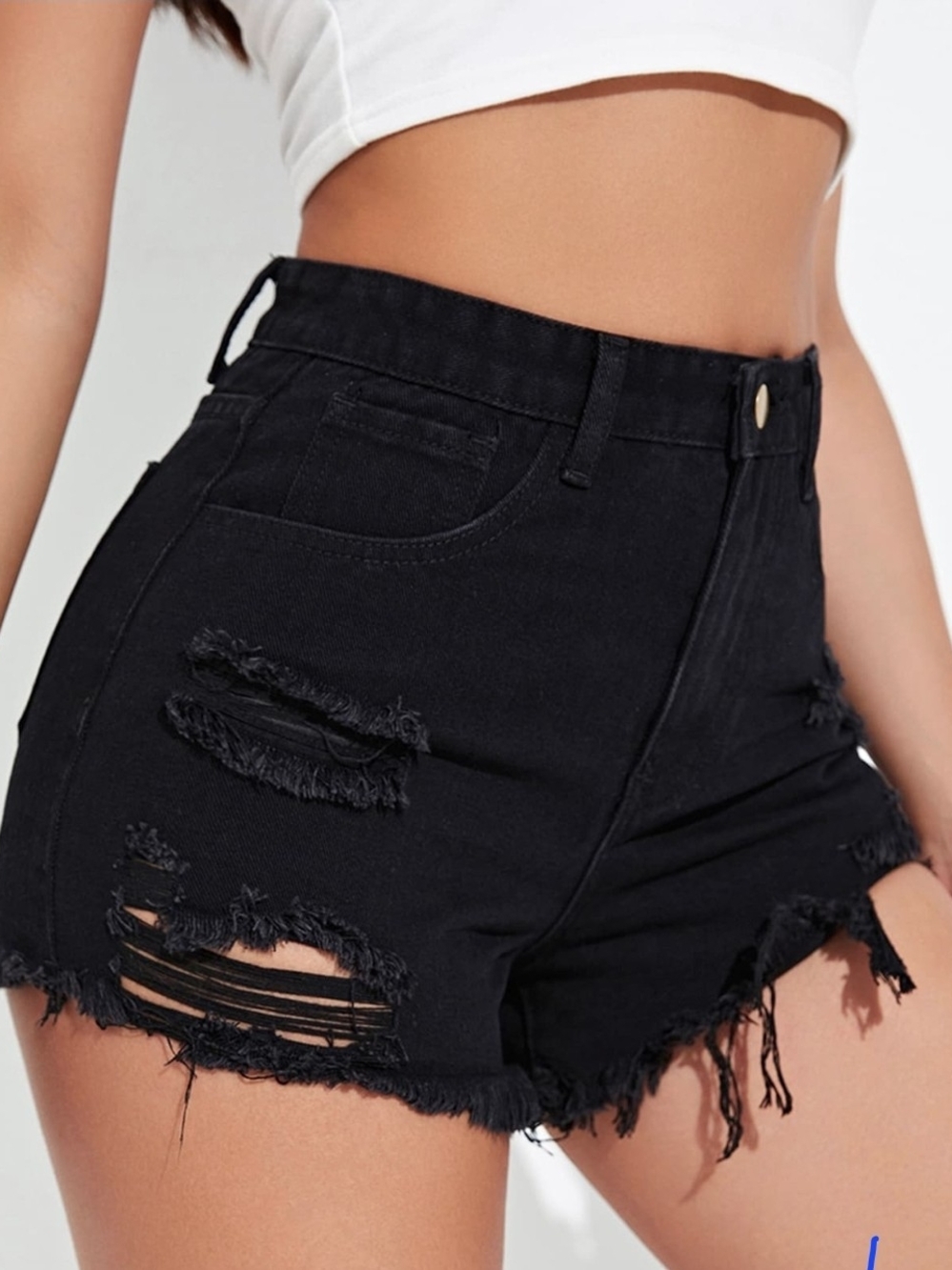 High-Waisted Black Distressed Women’s Denim Shorts